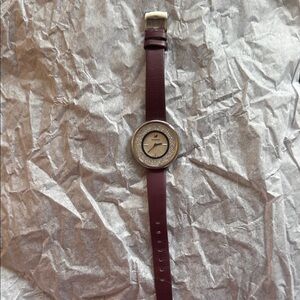 Swarovski Watch with Burgundy Strap and Silver Detailing